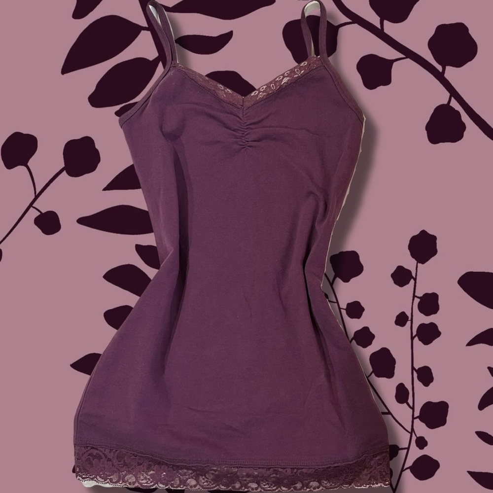 Y2K Purple Lace Trim Camisole Size Medium, Lace Trim Tank Top Size Medium